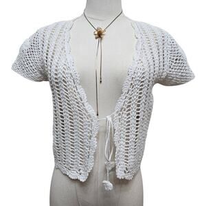 Cato Women Vtg 90s Y2K Coastal Euro Summer Boho Beach Cottage Crochet Cardigan M